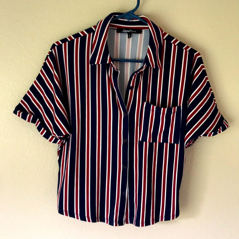 Sweet Rain red white and blue striped soft polo